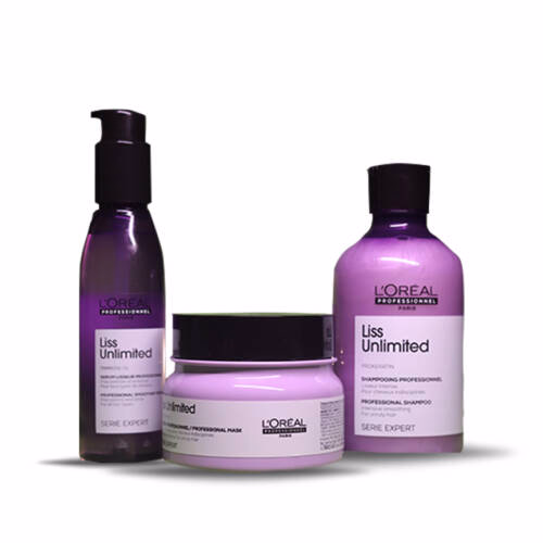 Loreal Professionnel Liss Unlimited Shampoo 300ml, Hair Mask 250gm & Hair Serum 125ml, Serie Expert