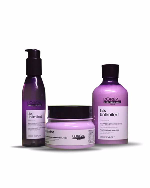 Loreal Professionnel Liss Unlimited Shampoo 300ml, Hair Mask 250gm & Hair Serum 125ml, Serie Expert