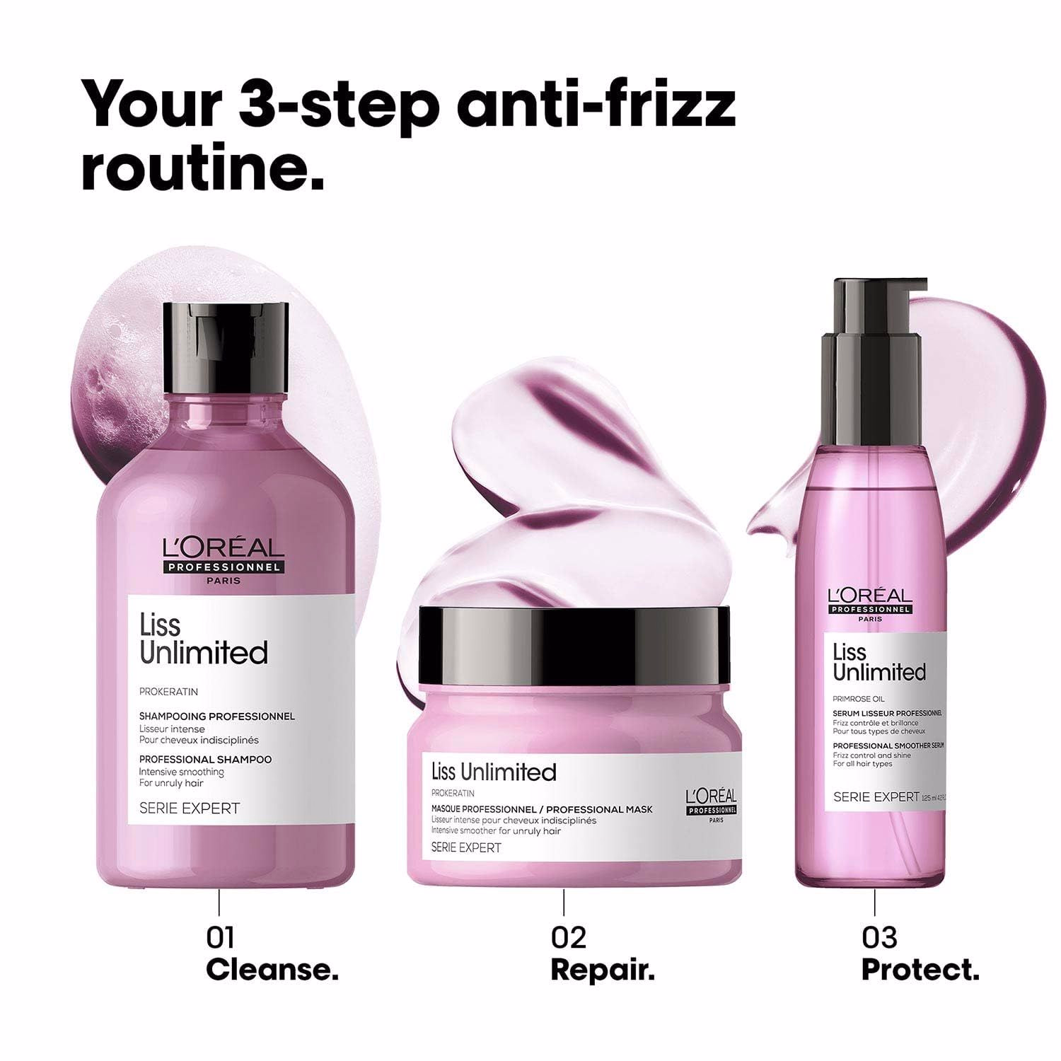 Loreal Professionnel Liss Unlimited Shampoo 300ml, Hair Mask 250gm & Hair Serum 125ml, Serie Expert - Image 2