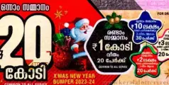 ആ ഭാഗ്യവാൻ ഇതാ ....  20 കോടിയുടെ ഭാ​ഗ്യ നമ്പർ അറിയാം; ക്രിസ്തുമസ് - നവവത്സര ബമ്പർ നറുക്കെടുത്തു