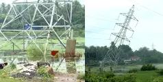 കനത്ത മഴയും കാറ്റും: കോഴിക്കോട് നല്ലളത്ത് 110 കെ വി ലൈൻ ടവർ ചെരിഞ്ഞു