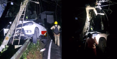 കാഞ്ഞിരോളിപീടികയിൽ നിയന്ത്രണംവിട്ട കാർ വൈദ്യുതത്തൂണിലിടിച്ച് അപകടം