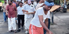 കാണുന്നില്ലേ ഇത് ; പൊട്ടിപ്പൊളിഞ്ഞ്‌  റോഡ്‌; വിത്തുവിതച്ച്‌ പ്രതിഷേധം