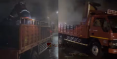 ഓടിക്കൊണ്ടിരിക്കവെ ലോറിക്ക് തീപിടിച്ചു ; കത്തിയത് ബ്യൂട്ടിപാർലർ സാധനങ്ങൾ