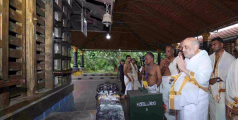 തളിപ്പറമ്പ് രാജരാജേശ്വരി ക്ഷേത്രം സന്ദർശിച്ച് കേന്ദ്ര മന്ത്രി അമിത്ഷാ.