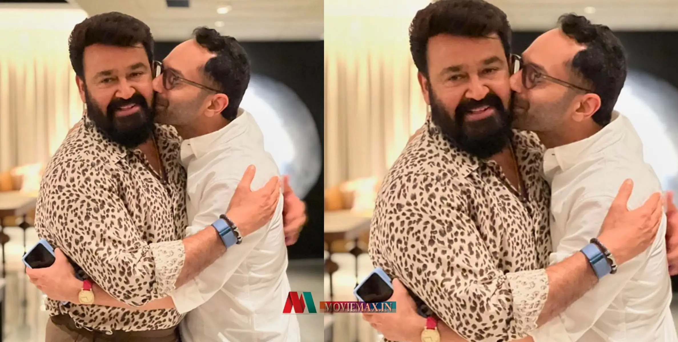 #mohanlal | 'എട മോനെ ലവ് യൂ'; 'ആവേശം' ഡയലോഗുമായി മോഹൻലാൽ, കെട്ടിപ്പിടിച്ച് ഫഹദിൻ്റെ ചുംബനം