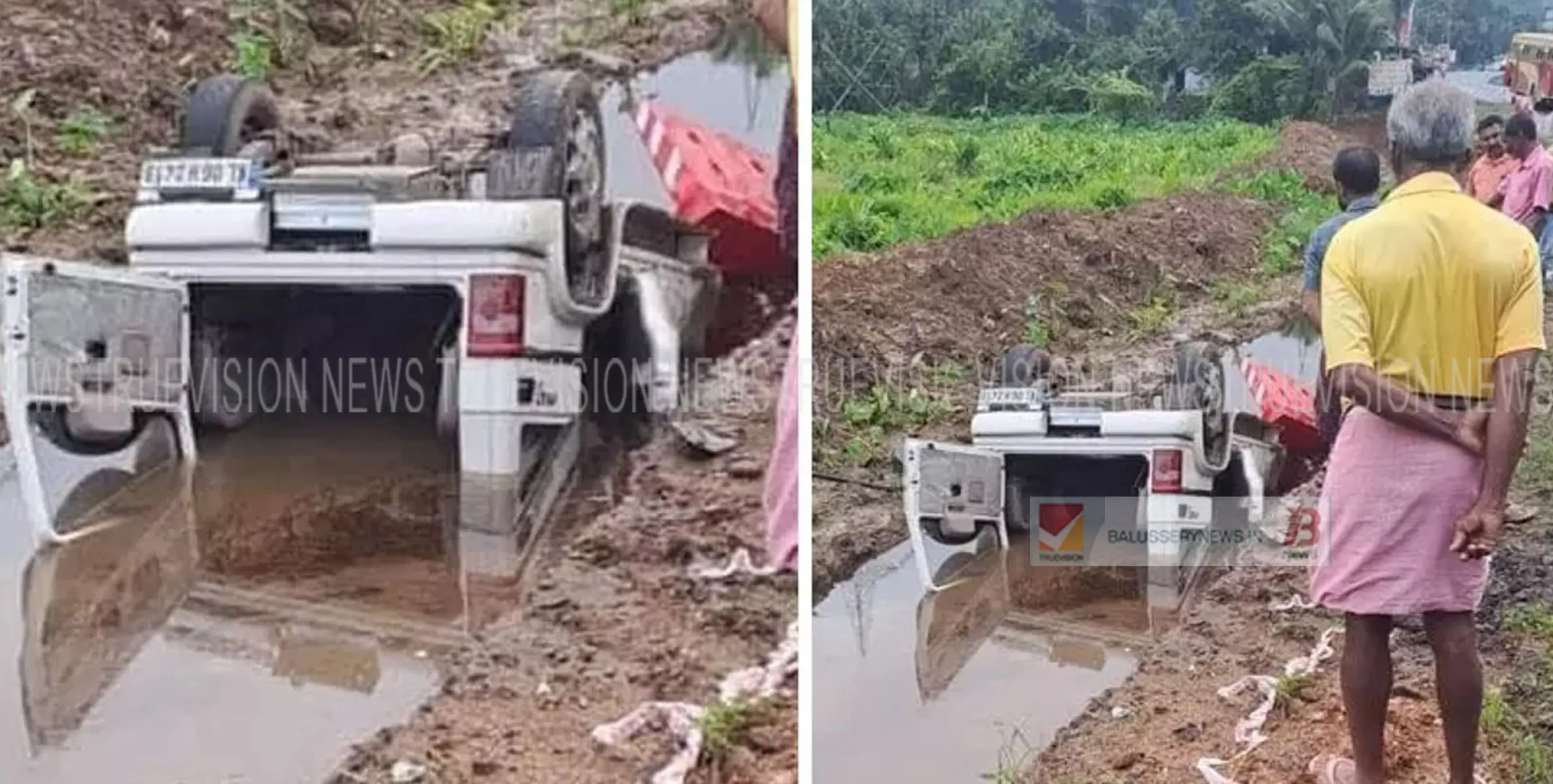 കൊച്ചി -ധനുഷ്കോടി ദേശീയപാതയിൽ റോഡ് നിർമാണത്തിനായി തീർത്ത കാനയിൽ ജീപ്പ് തലകീഴായി മറിഞ്ഞു