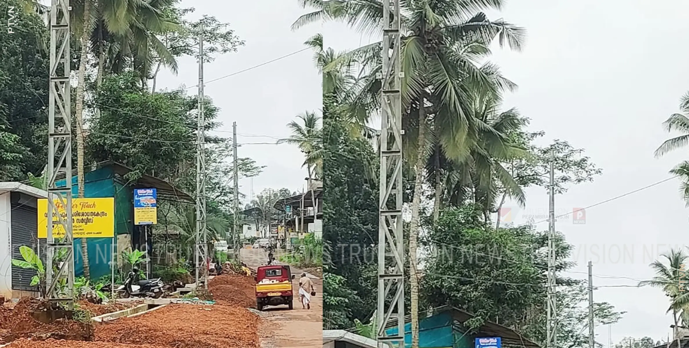 പെരുവണ്ണാമൂഴി ചക്കിട്ടപാറ റോഡില്‍ തടസ്സമായി നില്‍ക്കുന്ന കെഎസ്ഇബി ലോഹ പോസ്റ്റുകള്‍ 