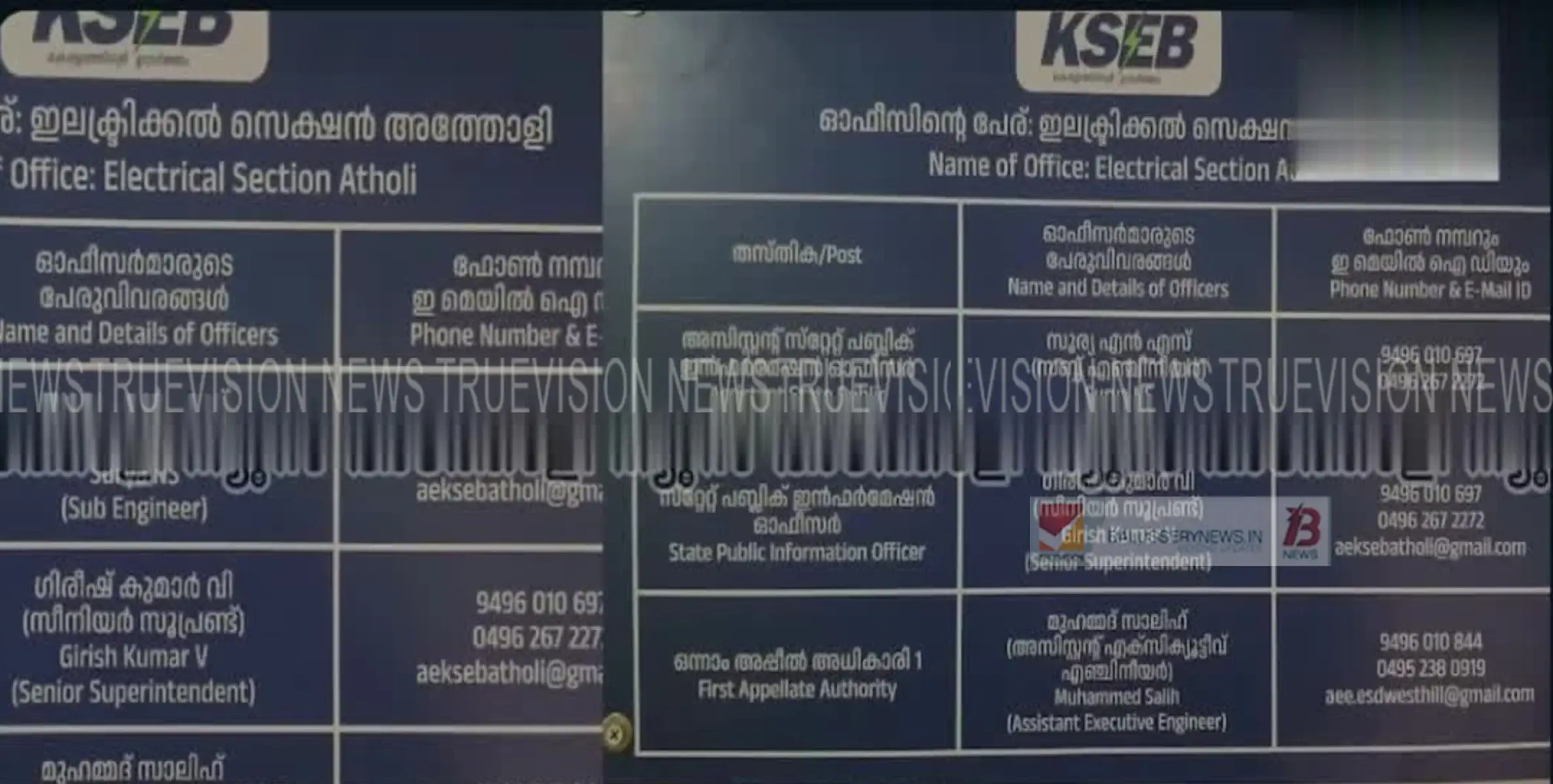 അത്തോളി കെഎസ്ഇബി ഓഫീസിൽ വിവരാവകാശ ഓഫീസർമാരെ നിയമിച്ചു 