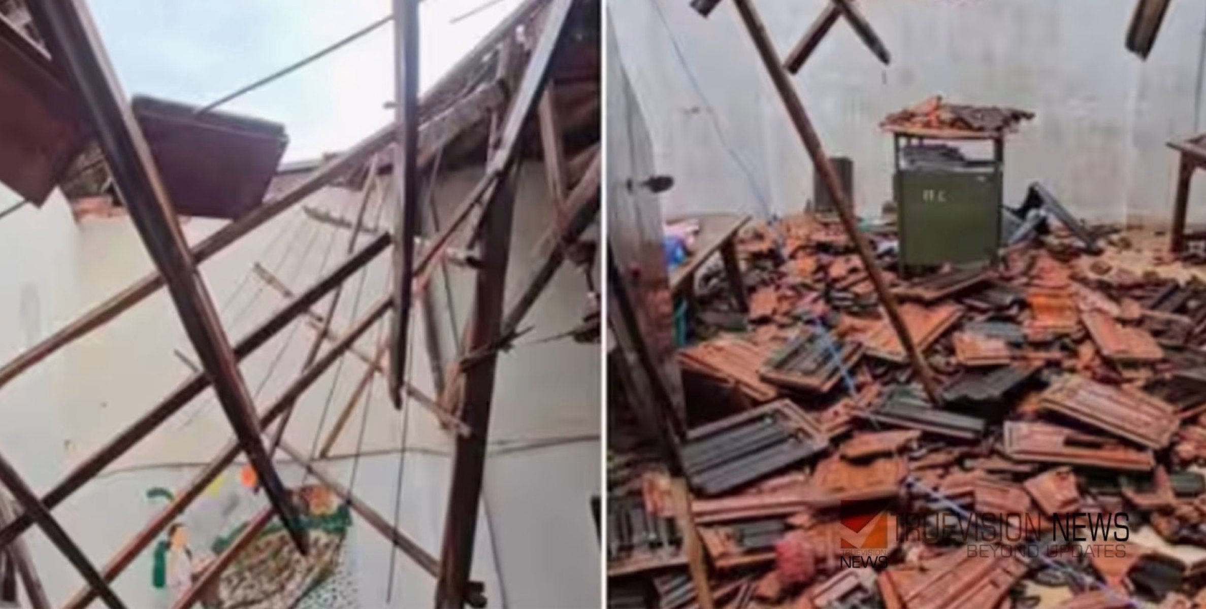 സ്കൂൾ മേൽക്കൂര തകർന്നു വീണു, തൊഴിലാളിക്ക് പരിക്ക്