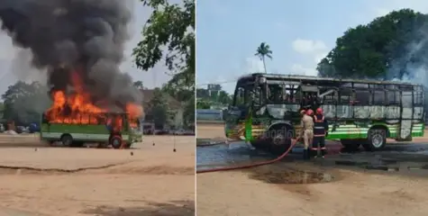 #fire | ഡ്രൈവിങ്‌ ടെസ്റ്റിനിടെ ബസ്‌ തീപിടിച്ച്‌ കത്തിനശിച്ചു