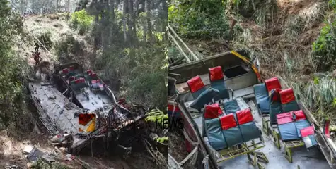 നിയന്ത്രണം നഷ്ടമായി ബസ് പാറക്കെട്ടിലേക്ക് മറിഞ്ഞു; മരണം 21 ആയി, 14 പേർക്ക് പരിക്ക്