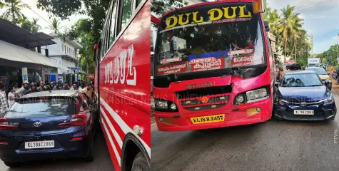 ബസുകളുടെ മരണപ്പാച്ചില്‍; ബസ് കാറില്‍ ഇടിച്ച് വീണ്ടും അപകടം