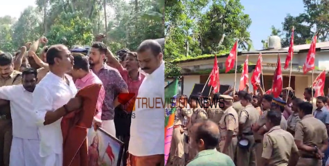 ഭാരതാംബ വിവാദം; മന്ത്രി പി.പ്രസാദിൻ്റെ വീടിനുമുന്നിൽ ആര്‍എസ്എസ് മാര്‍ച്ച്, പ്രതിഷേധം തടഞ്ഞ് സിപിഐ