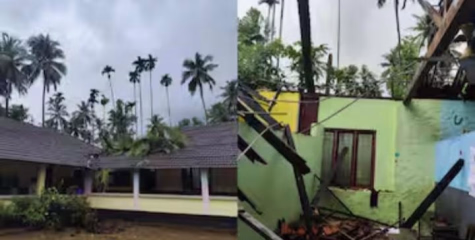 കോഴിക്കോട് ശക്തമായ കാറ്റിൽ സ്കൂളിനു മുകളിലേക്ക് തെങ്ങ് വീണു, 2 ക്ലാസുകൾ പൂർണമായി തകർന്നു;  ഒഴിവായത് വൻ ദുരന്തം