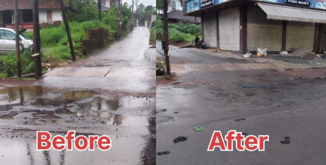 Thaliparamba News Impact    ആലക്കോട് റോഡിലെ  അപകട കുഴി അടച്ചു.