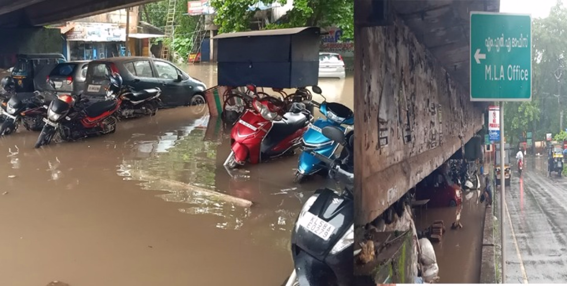 തലശേരിയിൽ എംഎൽഎ ഓഫീസ് പരിസരത്ത് വെള്ളക്കെട്ട് ;  നിരവധി വാഹനങ്ങൾ നശിച്ചു.